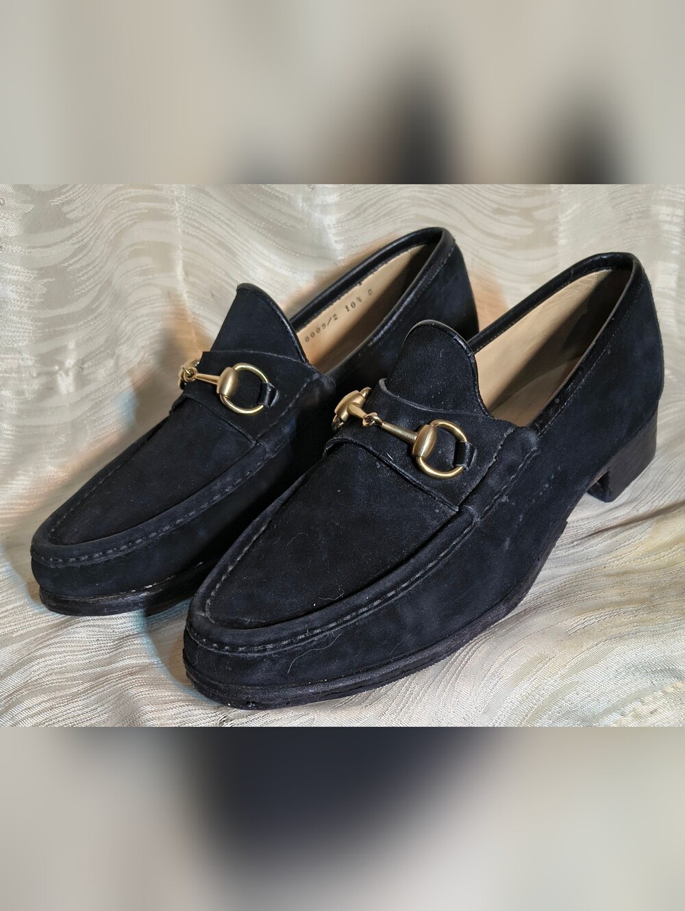 Mens Gucci Black Suede Horse Bit Loafers, 10.5D, Vintage